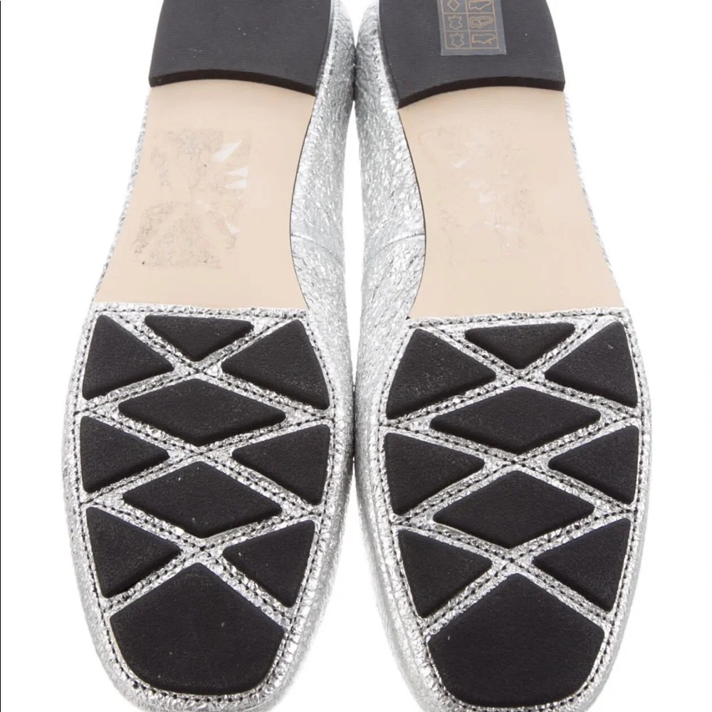 Tory Burch Women’s Laila Leather Silver Ballet Flats Size 8
